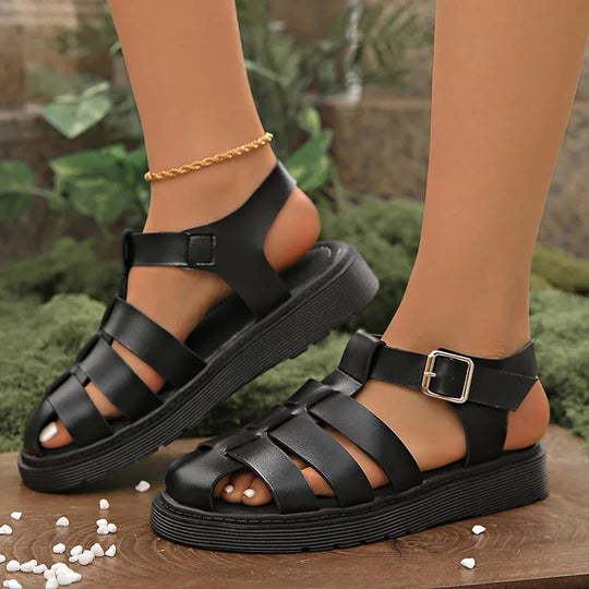 Elsa™  Dames Leren Platte Sandalen