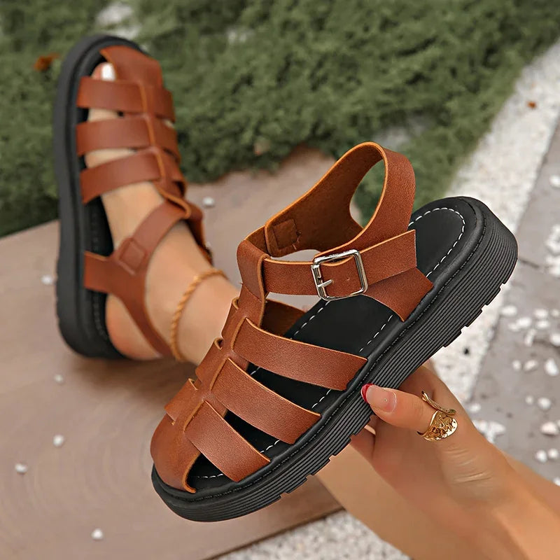 Elsa™  Dames Leren Platte Sandalen