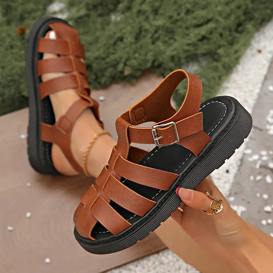 Elsa™  Dames Leren Platte Sandalen